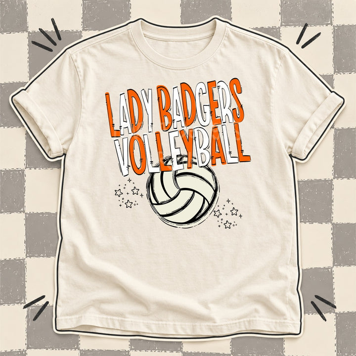 Lady Badgers Orange White Team Go Volleyball Mascots DTF transfer mockup