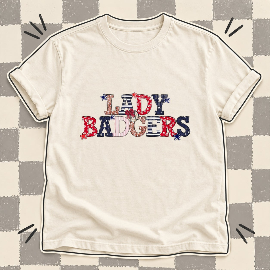Lady Badgers Mixed Doodle Baseball Mascots – Ballpark Classic DTF transfer mockup