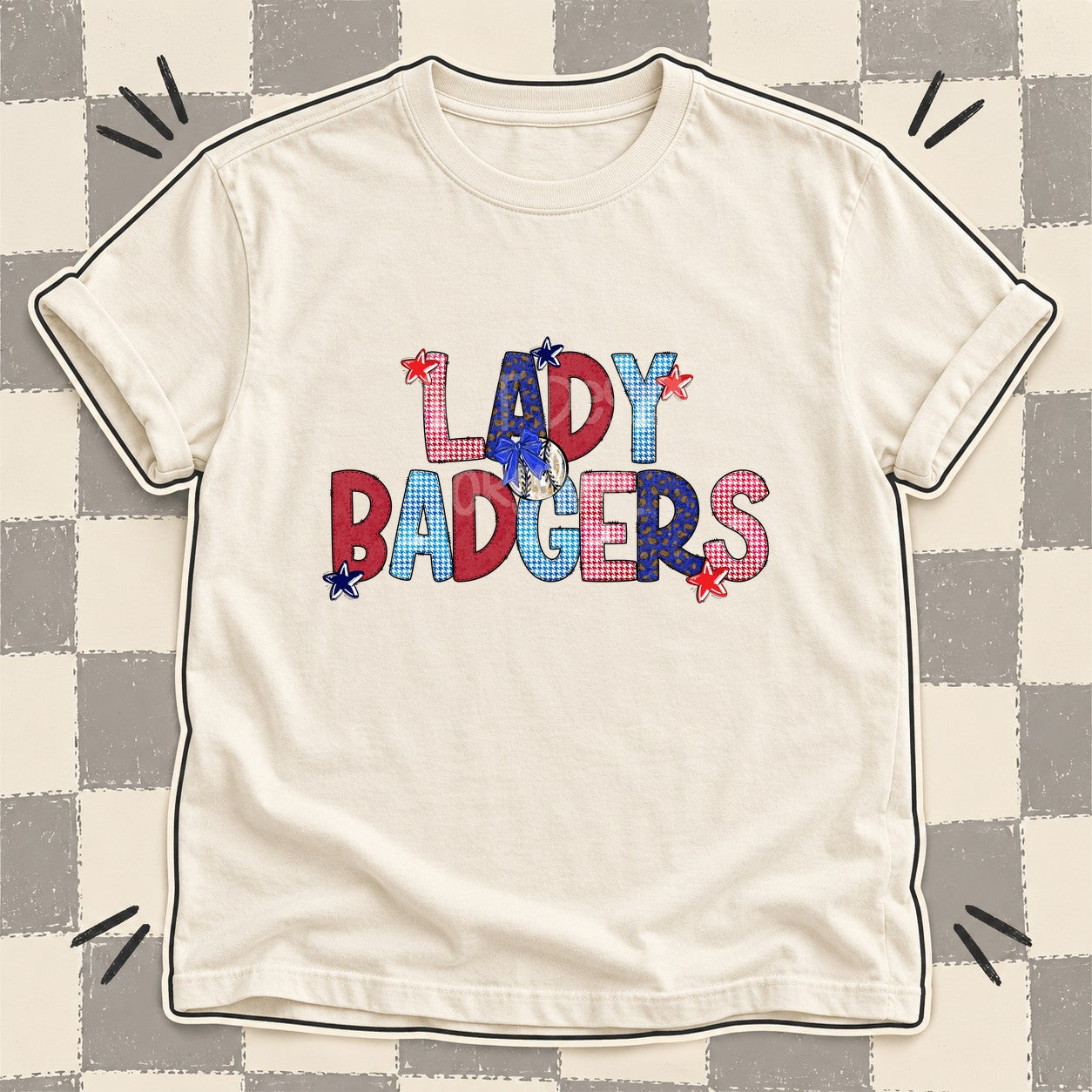 Mixed Doodle Baseball Mascots – Red and Royal Lady Badgers design