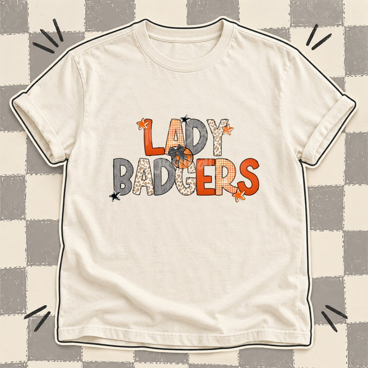 Lady Badgers Mixed Doodle Basketball Mascots – Hoops Houndstooth DTF transfer mockup