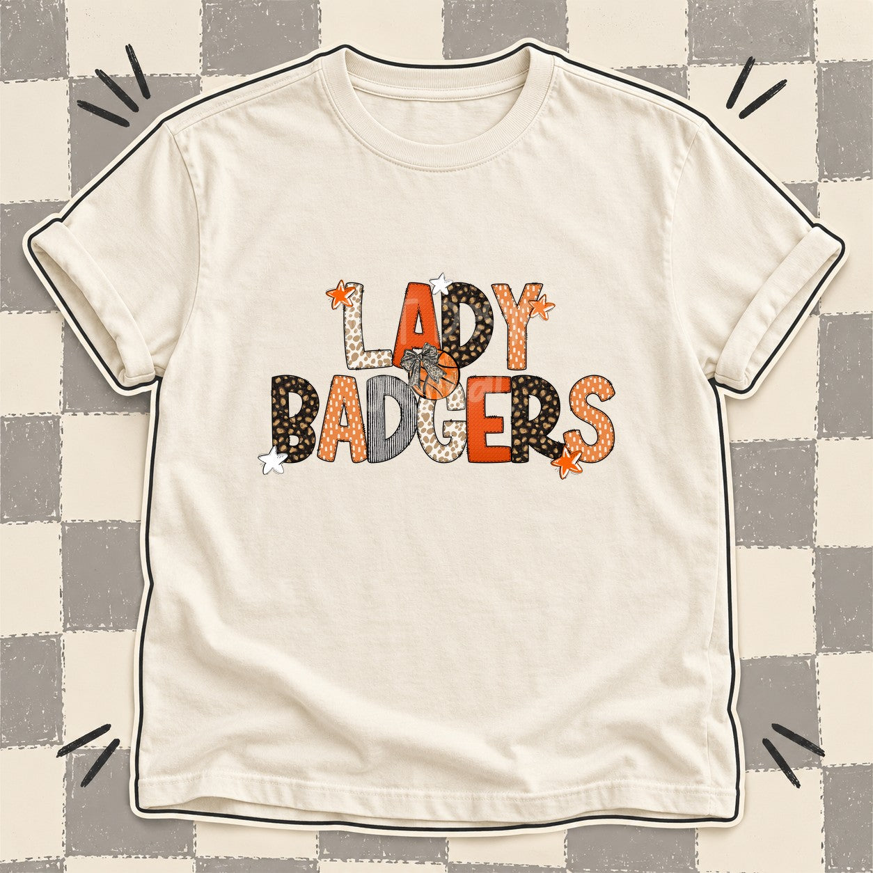 Mixed Doodle Basketball Mascots – Orange and Brown Lady Badgers design