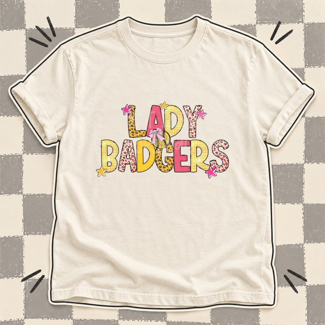Lady Badgers Mixed Doodle Softball Mascots – Sunshine Leopard DTF transfer mockup