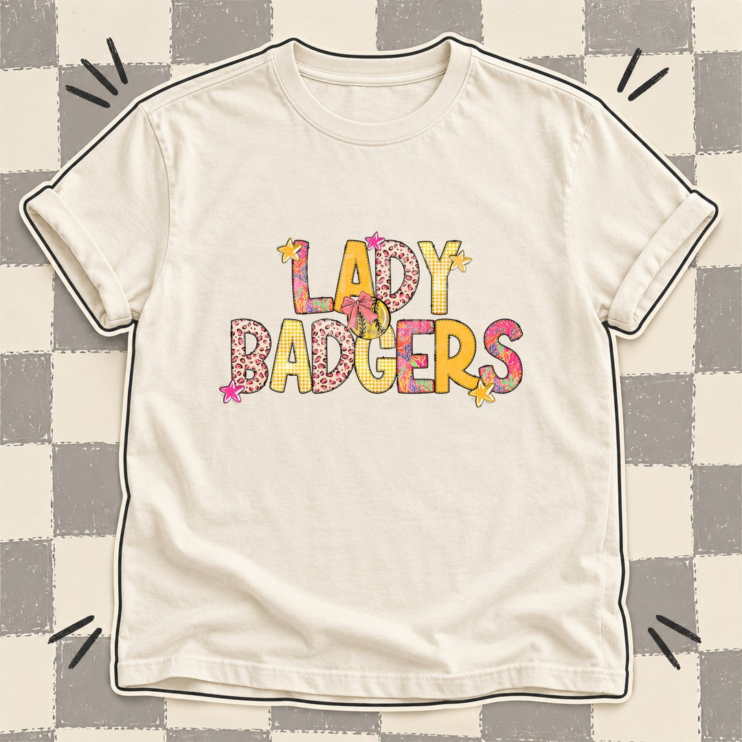 Lady Badgers Mixed Doodle Softball Mascots – Softball Brights DTF transfer mockup