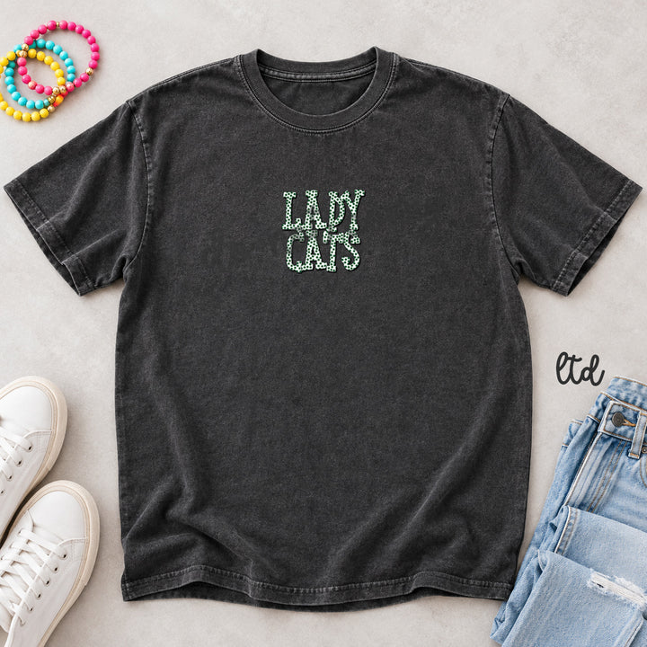 Lady Cats Dark Green Polka Dot Mascots DTF transfer mockup