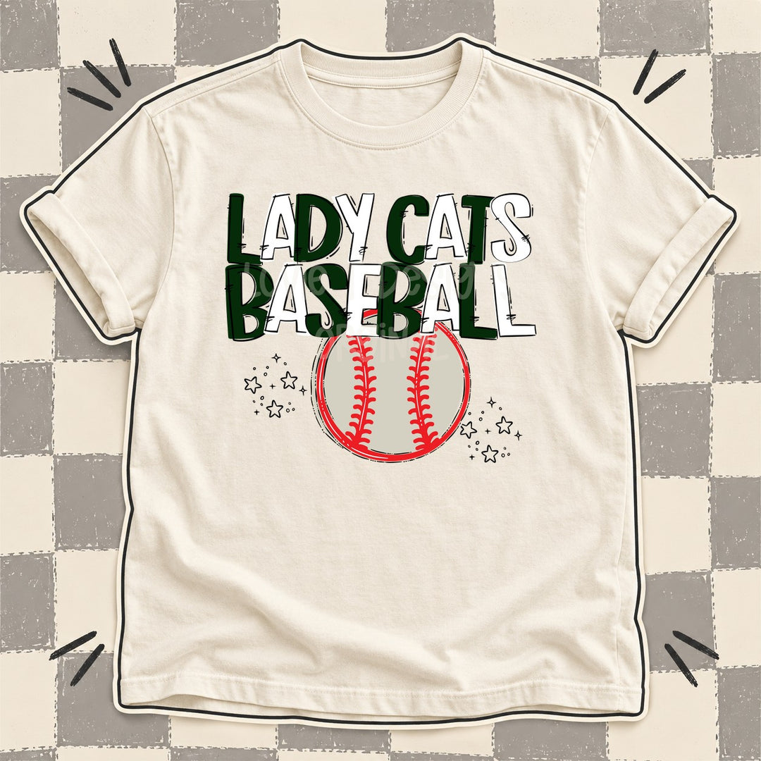Lady Cats Dark Green White Team Go Baseball Mascots DTF transfer mockup