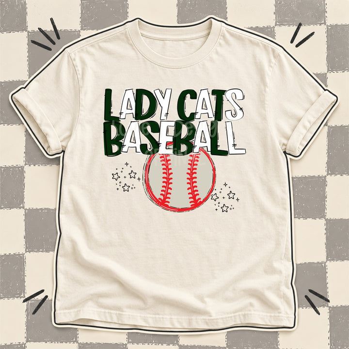 Lady Cats Dark Green White Team Go Baseball Mascots DTF transfer mockup