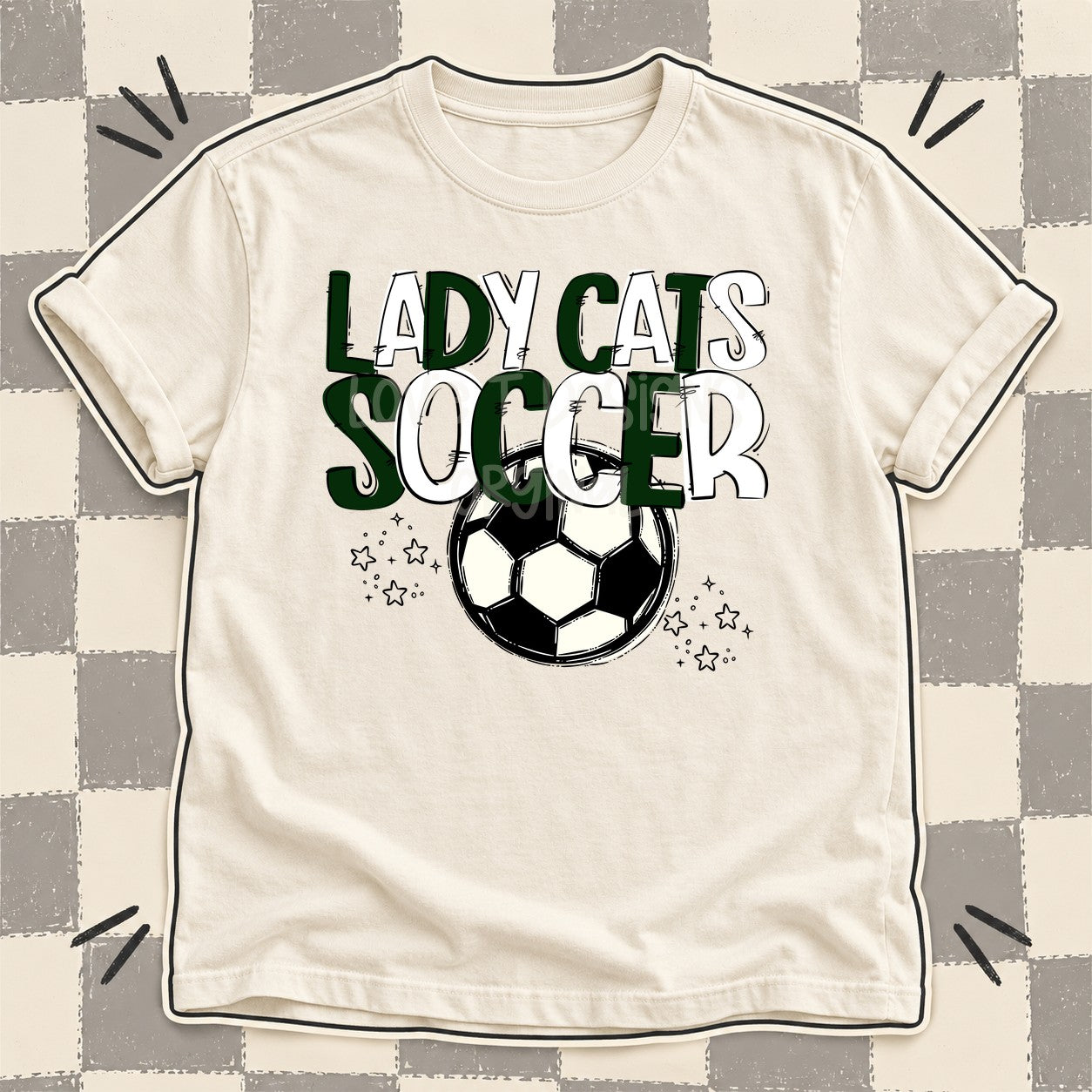 Team Go Soccer Mascots Lady Cats Dark Green White design