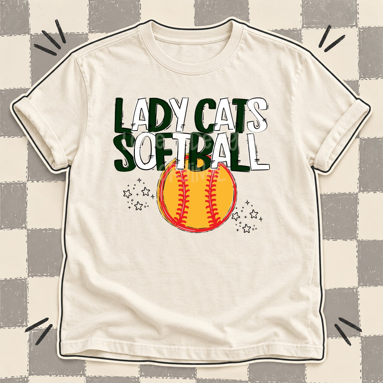 Team Go Softball Mascots Lady Cats Dark Green White design