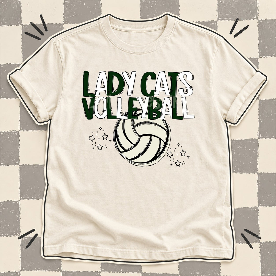 Lady Cats Dark Green White Team Go Volleyball Mascots DTF transfer mockup