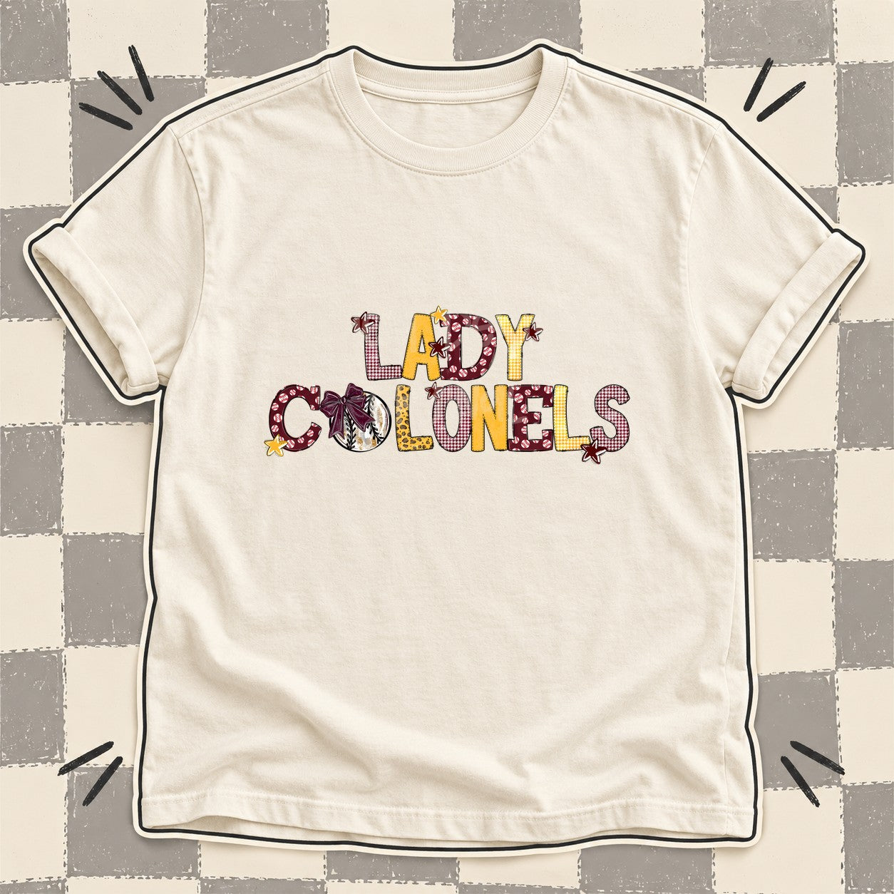 Mixed Doodle Baseball Mascots – Mascot Colors Lady Colonels Maroon Yellow Gold design