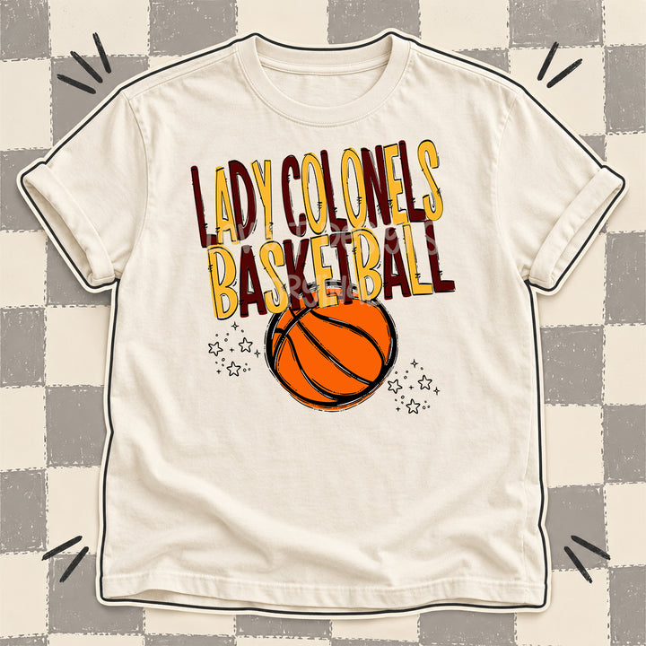 Lady Colonels Maroon Yellow Gold Team Go Basketball Mascots DTF transfer
