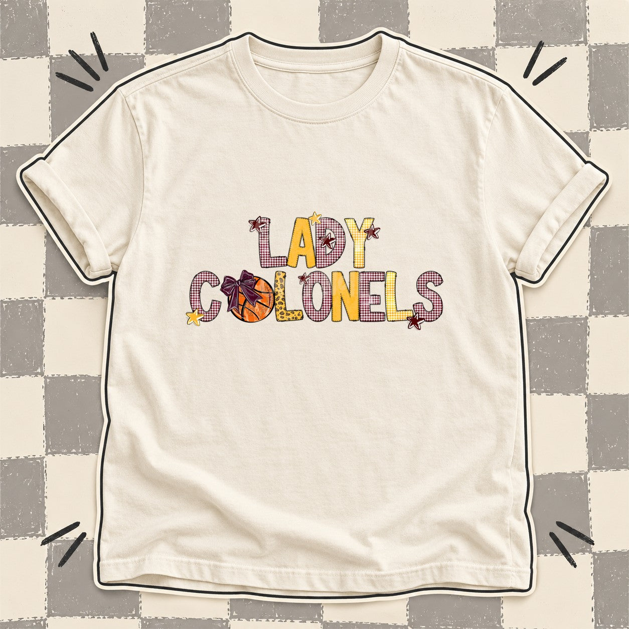Mixed Doodle Basketball Mascots – Mascot Colors Lady Colonels Maroon Yellow Gold design