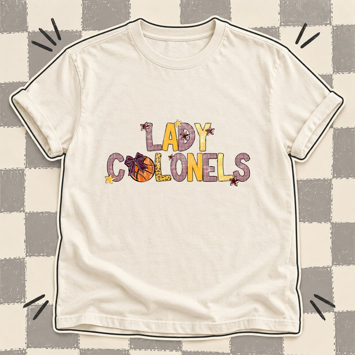 Lady Colonels Maroon Yellow Gold Mixed Doodle Basketball Mascots – Mascot Colors DTF transfer mockup