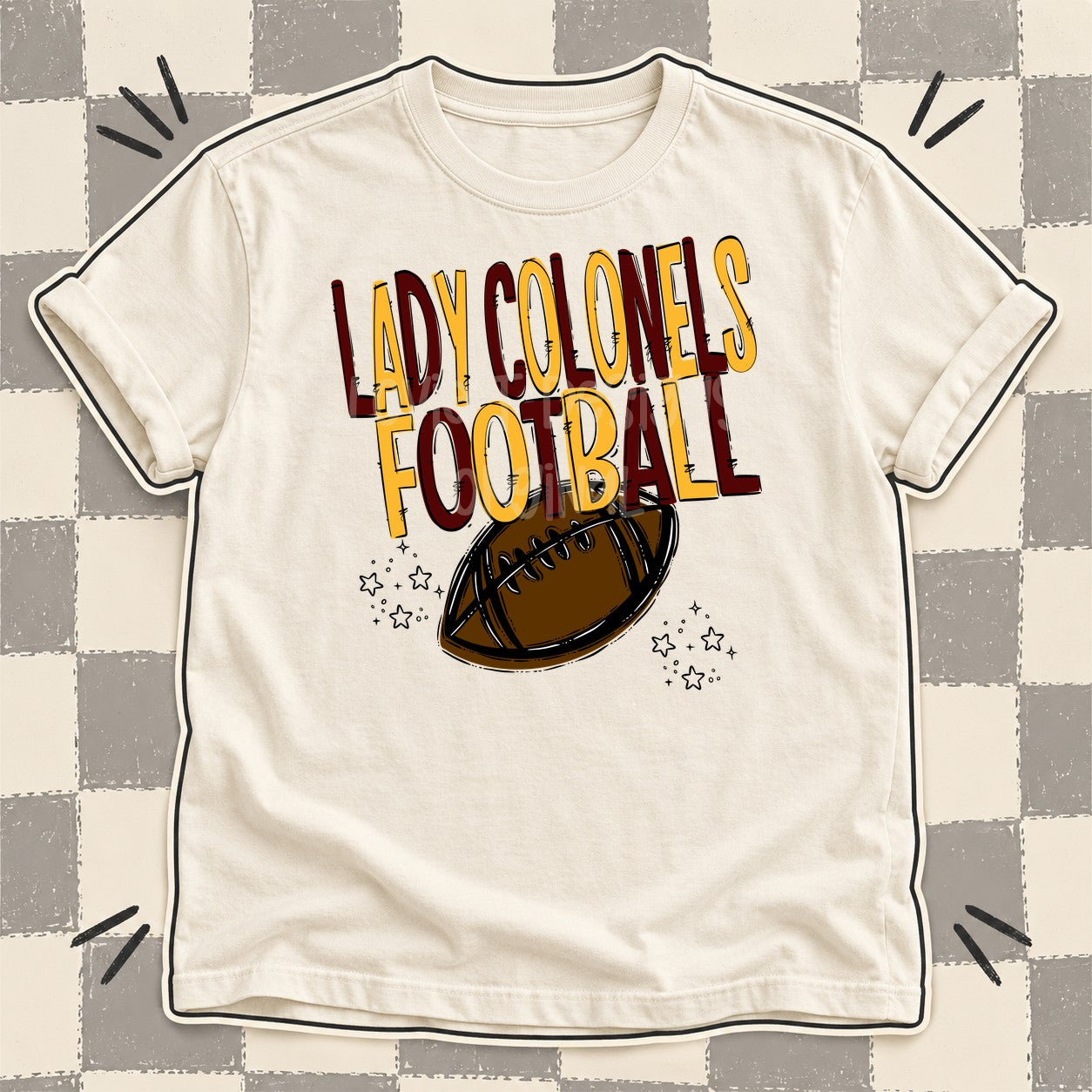 Team Go Football Mascots Lady Colonels Maroon Yellow Gold design
