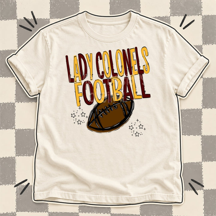 Lady Colonels Maroon Yellow Gold Team Go Football Mascots DTF transfer mockup