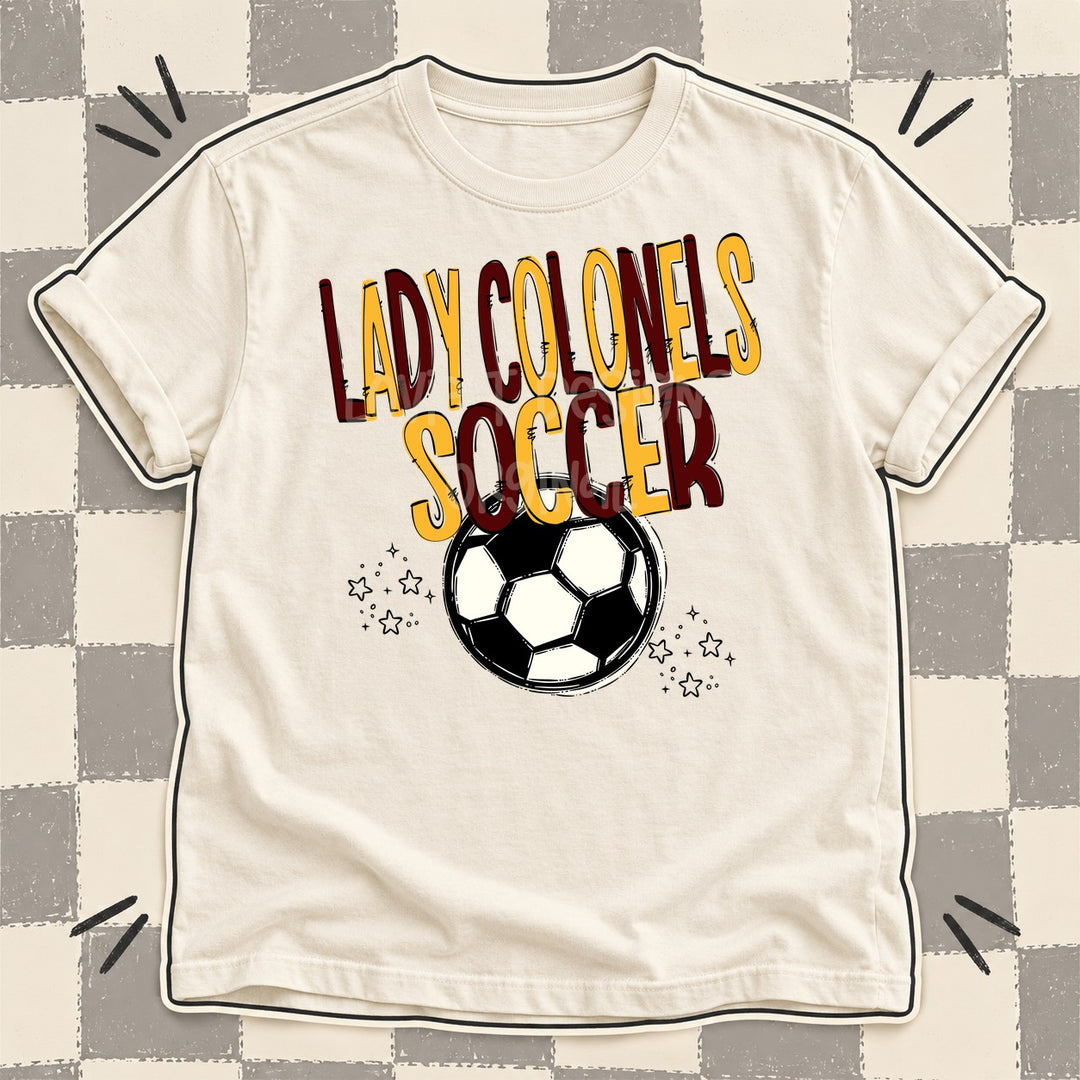 Lady Colonels Maroon Yellow Gold Team Go Soccer Mascots DTF transfer mockup