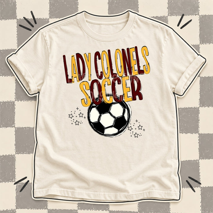 Lady Colonels Maroon Yellow Gold Team Go Soccer Mascots DTF transfer mockup