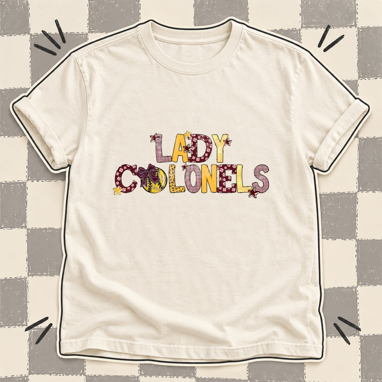 Mixed Doodle Softball Mascots – Mascot Colors Lady Colonels Maroon Yellow Gold design