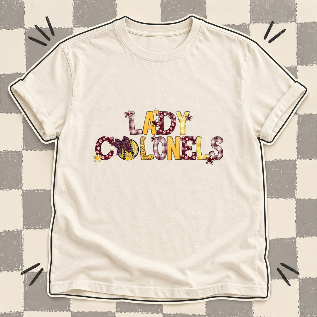 Lady Colonels Maroon Yellow Gold Mixed Doodle Softball Mascots – Mascot Colors DTF transfer mockup