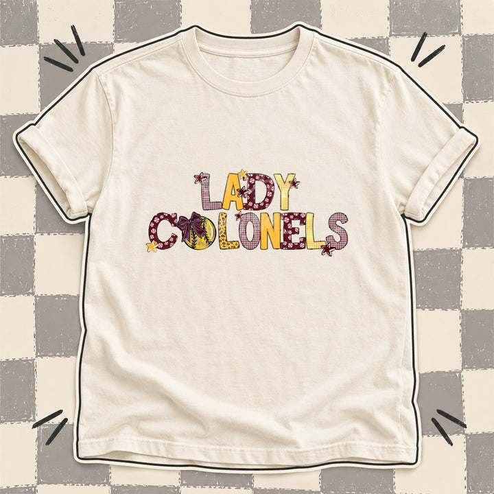 Lady Colonels Maroon Yellow Gold Mixed Doodle Softball Mascots – Mascot Colors DTF transfer mockup