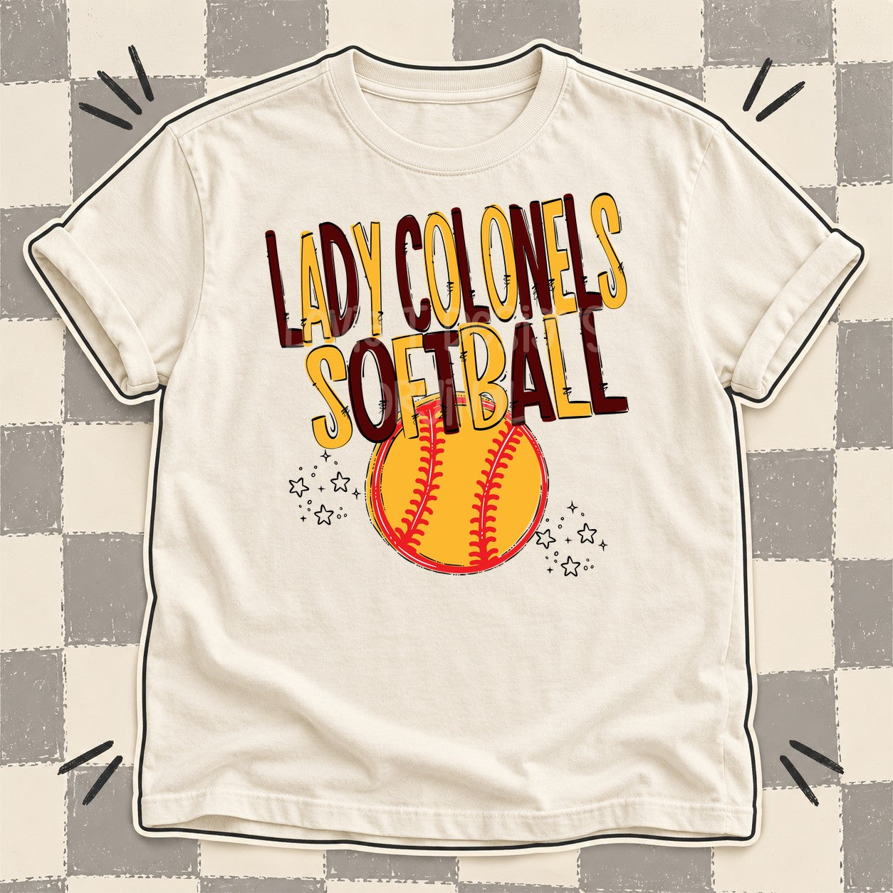 Team Go Softball Mascots Lady Colonels Maroon Yellow Gold design