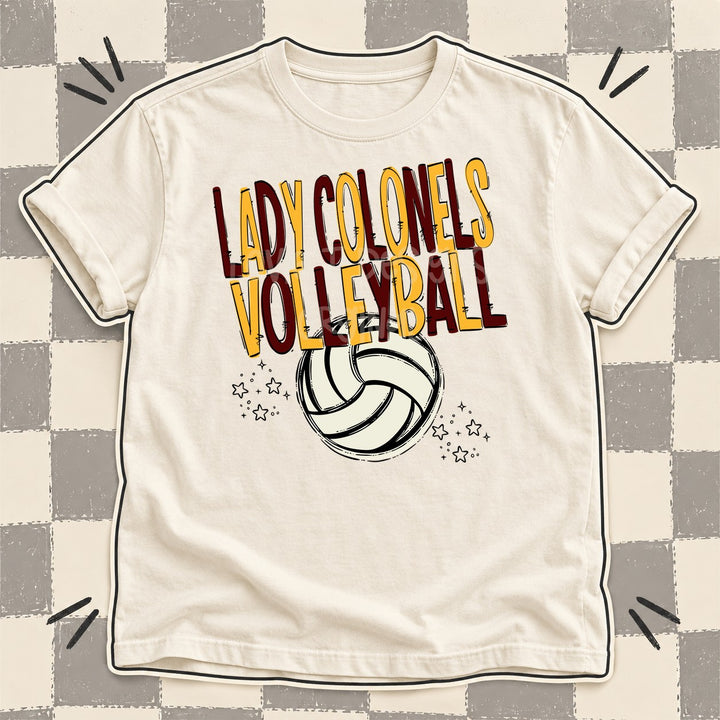 Lady Colonels Maroon Yellow Gold Team Go Volleyball Mascots DTF transfer mockup