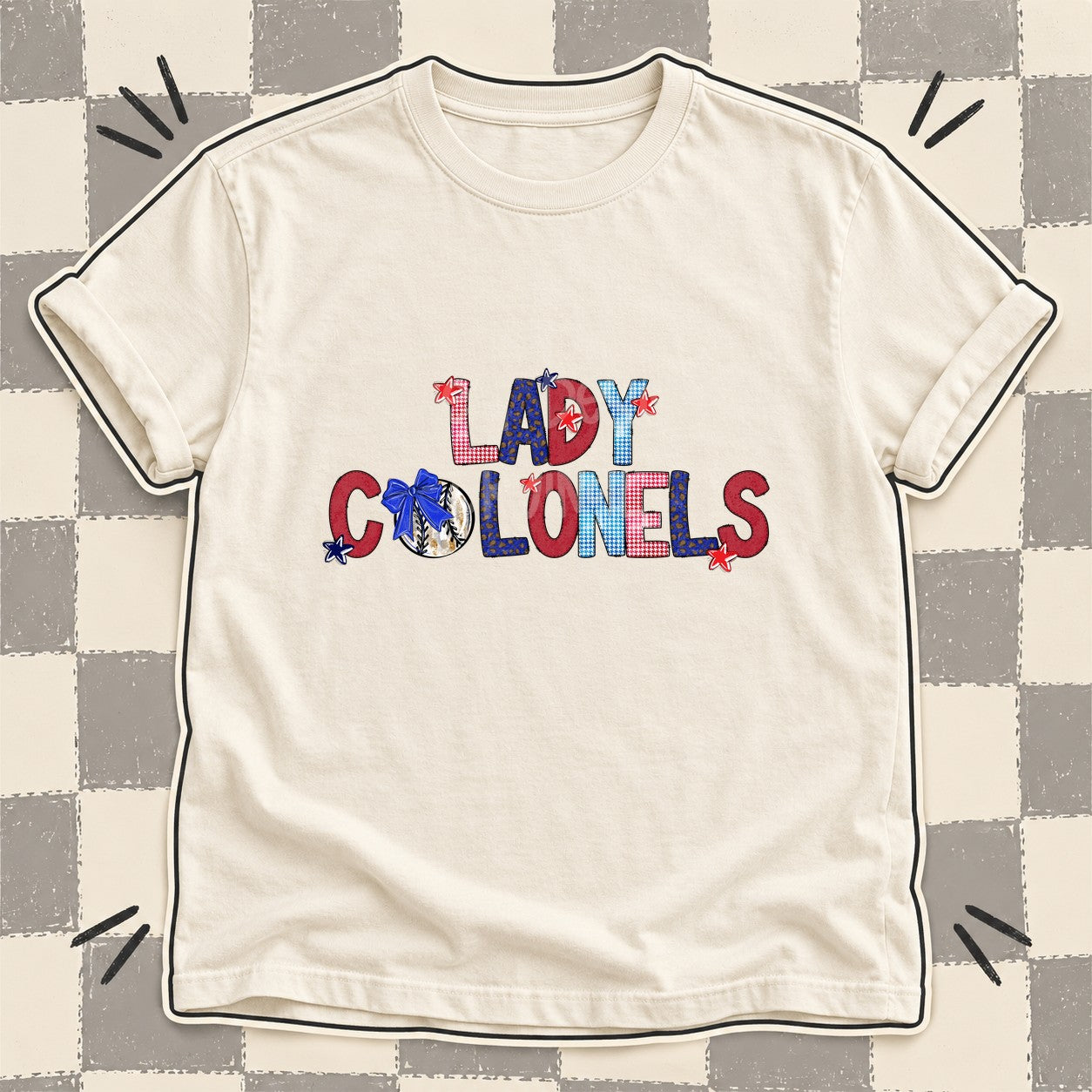 Mixed Doodle Baseball Mascots – Red and Royal Lady Colonels design