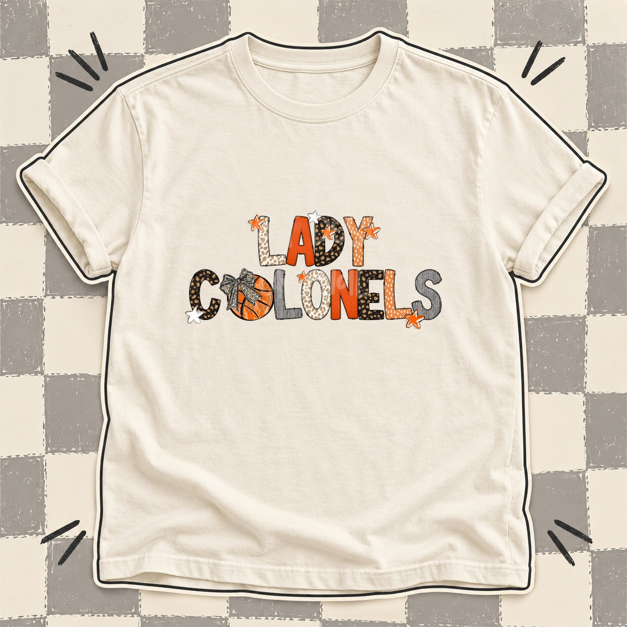 Mixed Doodle Basketball Mascots – Orange and Brown Lady Colonels design