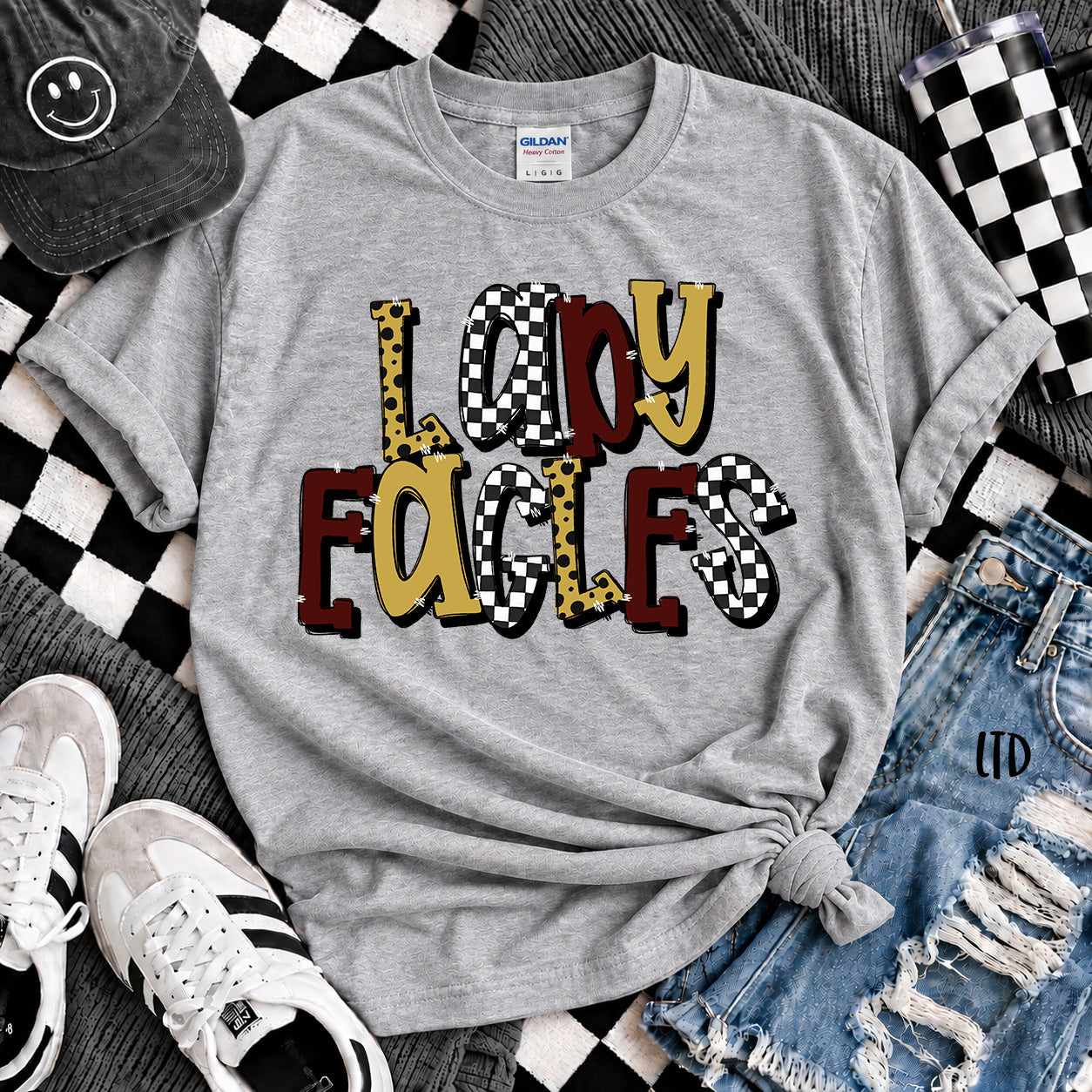 Dot Dot Check Mix Mascots Lady Eagles Vegas Gold Maroon design