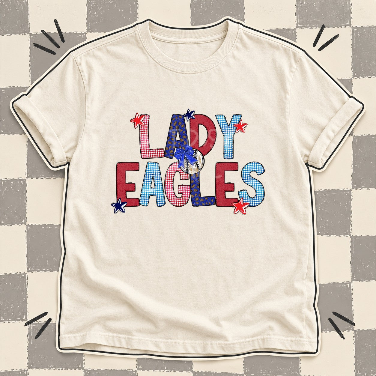 Mixed Doodle Baseball Mascots – Red and Royal Lady Eagles design