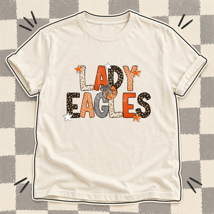 Lady Eagles Mixed Doodle Basketball Mascots – Orange and Brown DTF transfer mockup
