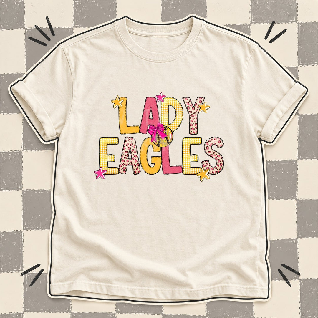 Lady Eagles Mixed Doodle Softball Mascots – Stitched Softball DTF transfer mockup