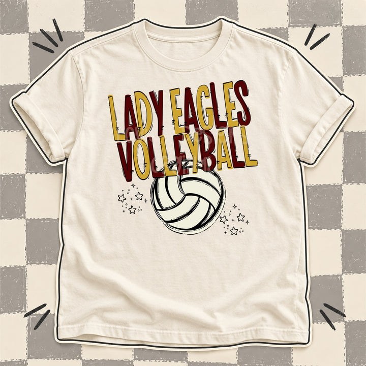 Lady Eagles Vegas Gold Maroon Team Go Volleyball Mascots DTF transfer mockup