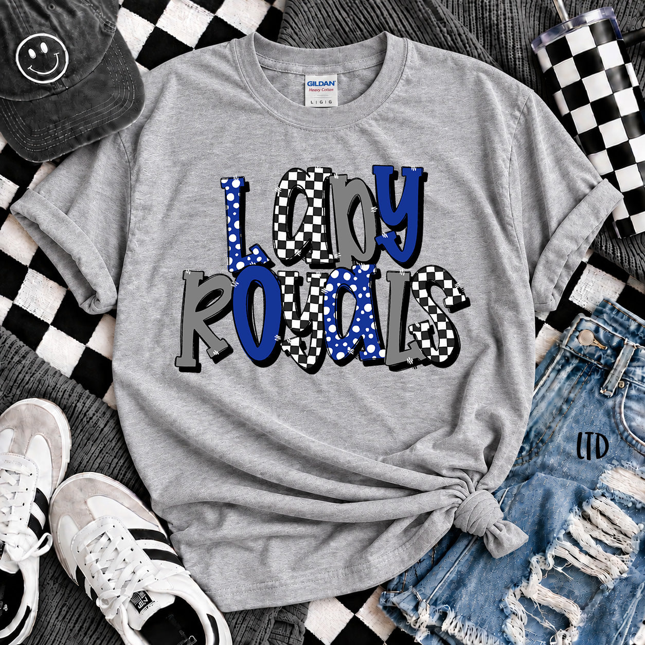 Dot Dot Check Mix Mascots Lady Royals Royal Blue Gray White design