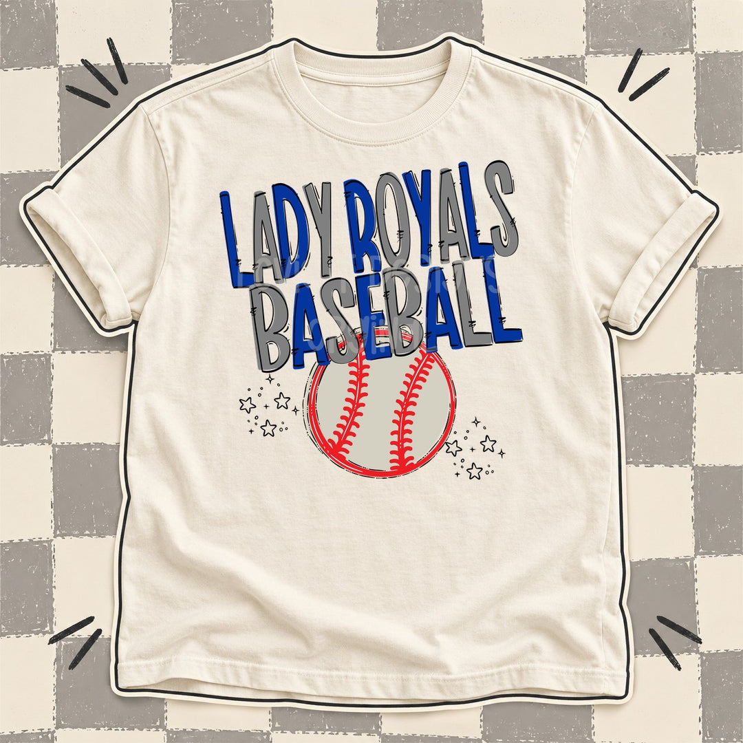 Lady Royals Royal Blue Gray Team Go Baseball Mascots DTF transfer mockup
