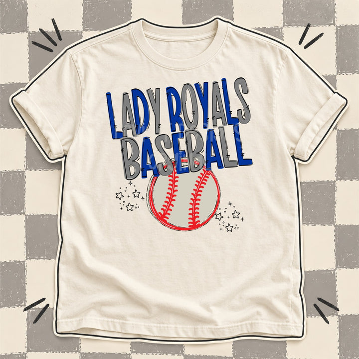Lady Royals Royal Blue Gray Team Go Baseball Mascots DTF transfer mockup