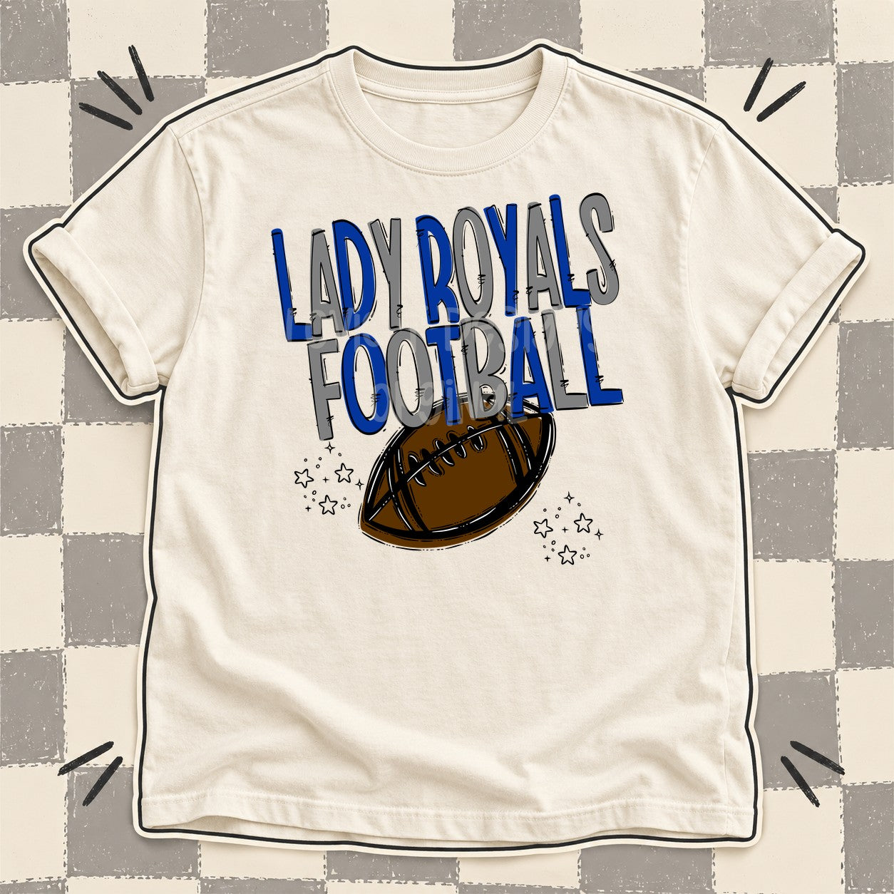 Team Go Football Mascots Lady Royals Royal Blue Gray design