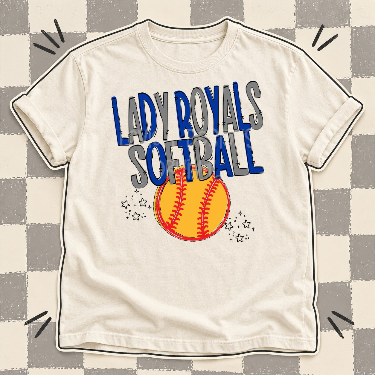 Team Go Softball Mascots Lady Royals Royal Blue Gray design