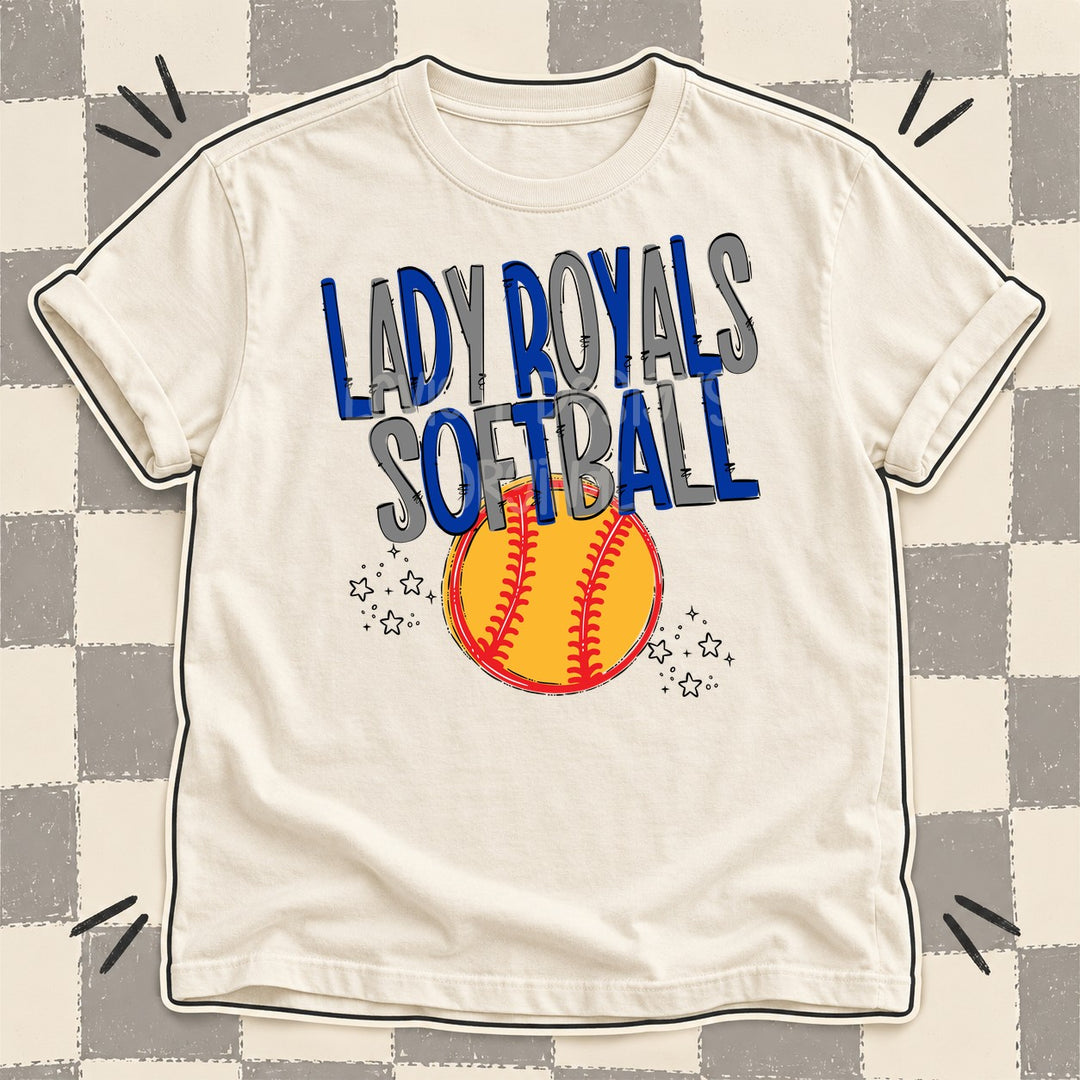 Lady Royals Royal Blue Gray Team Go Softball Mascots DTF transfer mockup