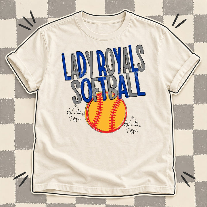 Lady Royals Royal Blue Gray Team Go Softball Mascots DTF transfer mockup