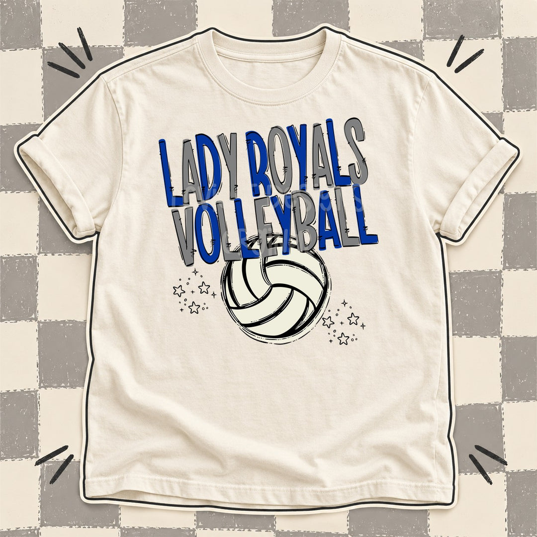 Lady Royals Royal Blue Gray Team Go Volleyball Mascots DTF transfer mockup