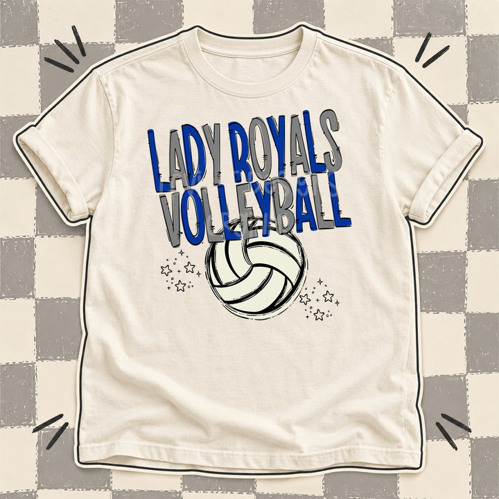 Lady Royals Royal Blue Gray Team Go Volleyball Mascots DTF transfer mockup