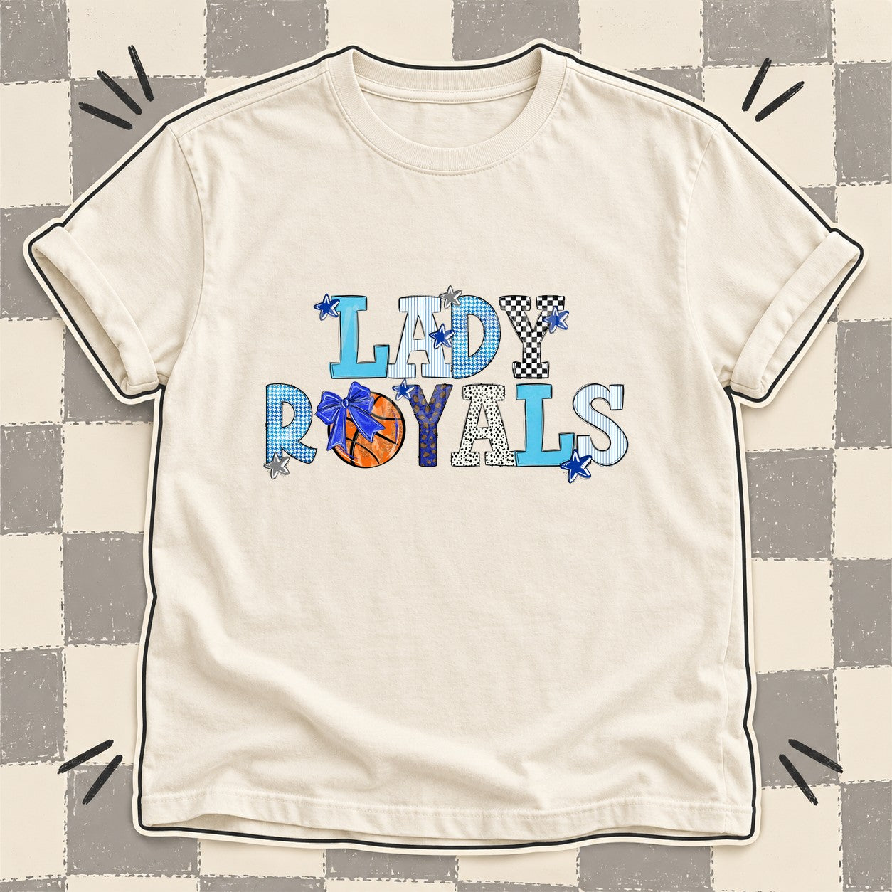 Mixed Doodle Basketball Mascots – Mascot Colors Lady Royals Royal Blue Gray White design