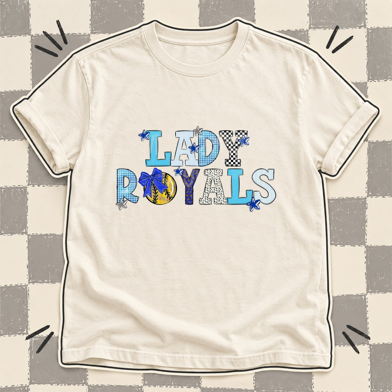 Mixed Doodle Softball Mascots – Mascot Colors Lady Royals Royal Blue Gray White design