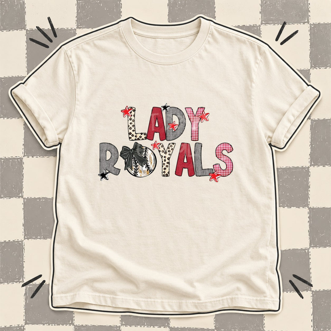 Lady Royals Mixed Doodle Baseball Mascots – Stitched Ballpark DTF transfer mockup