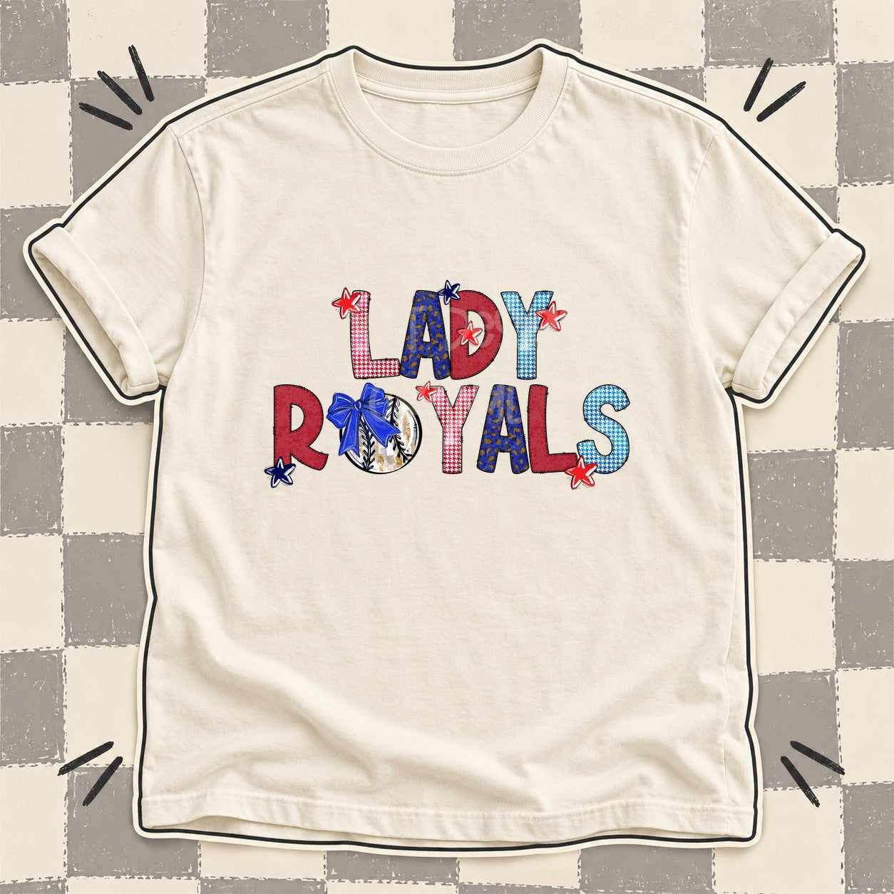 Mixed Doodle Baseball Mascots – Red and Royal Lady Royals design