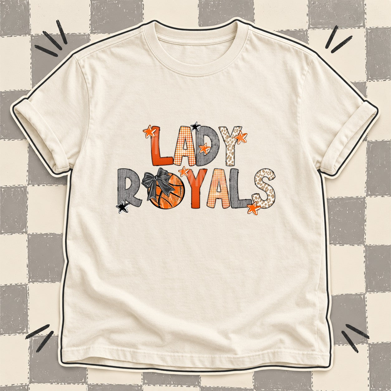 Mixed Doodle Basketball Mascots – Hoops Houndstooth Lady Royals design