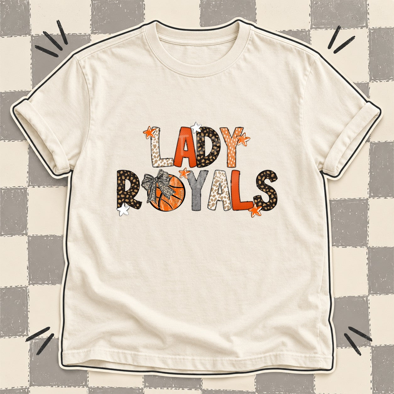 Mixed Doodle Basketball Mascots – Orange and Brown Lady Royals design