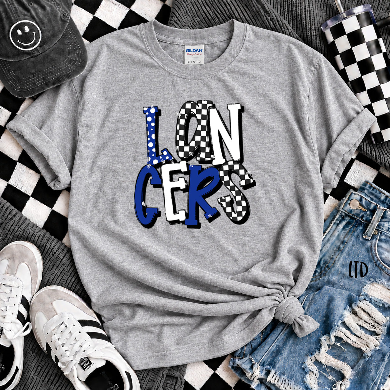 Dot Dot Check Mix Mascots Lancers Royal Blue White design