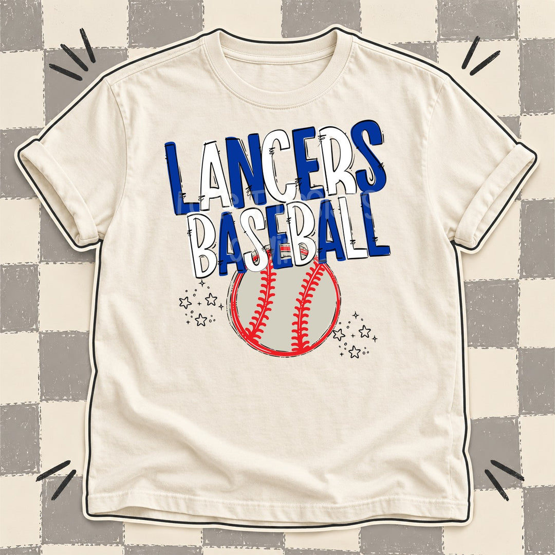 Lancers Royal Blue White Team Go Baseball Mascots DTF transfer mockup